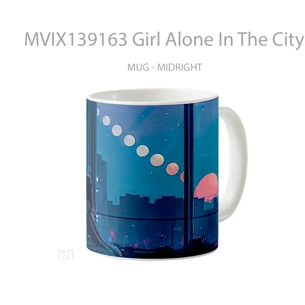 Mug Girl Alone In The City Illustration Gelas Seni Modern - All-side / Desain