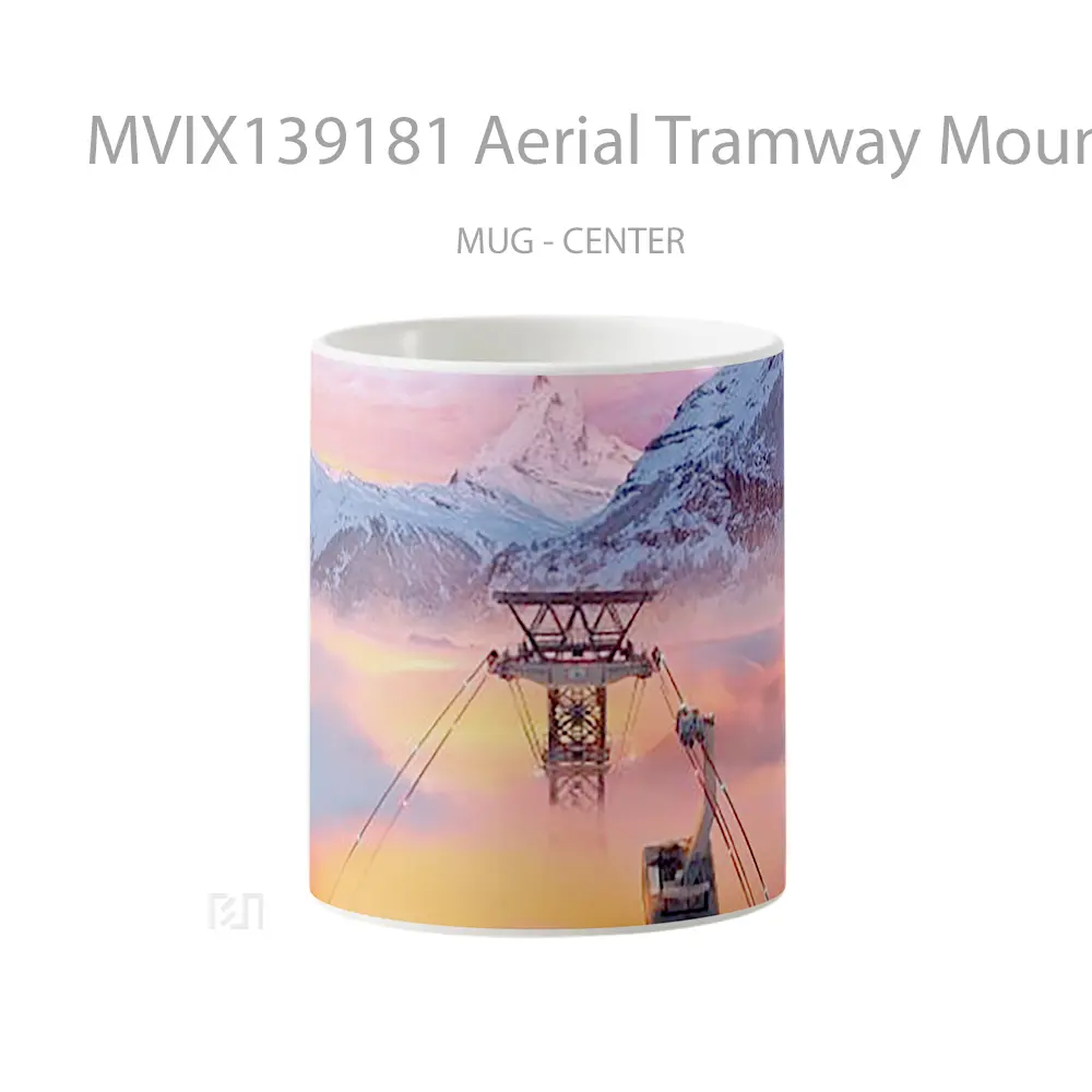 Mug Aerial Tramway Mountains At Sunset Gelas Pemandangan Alam