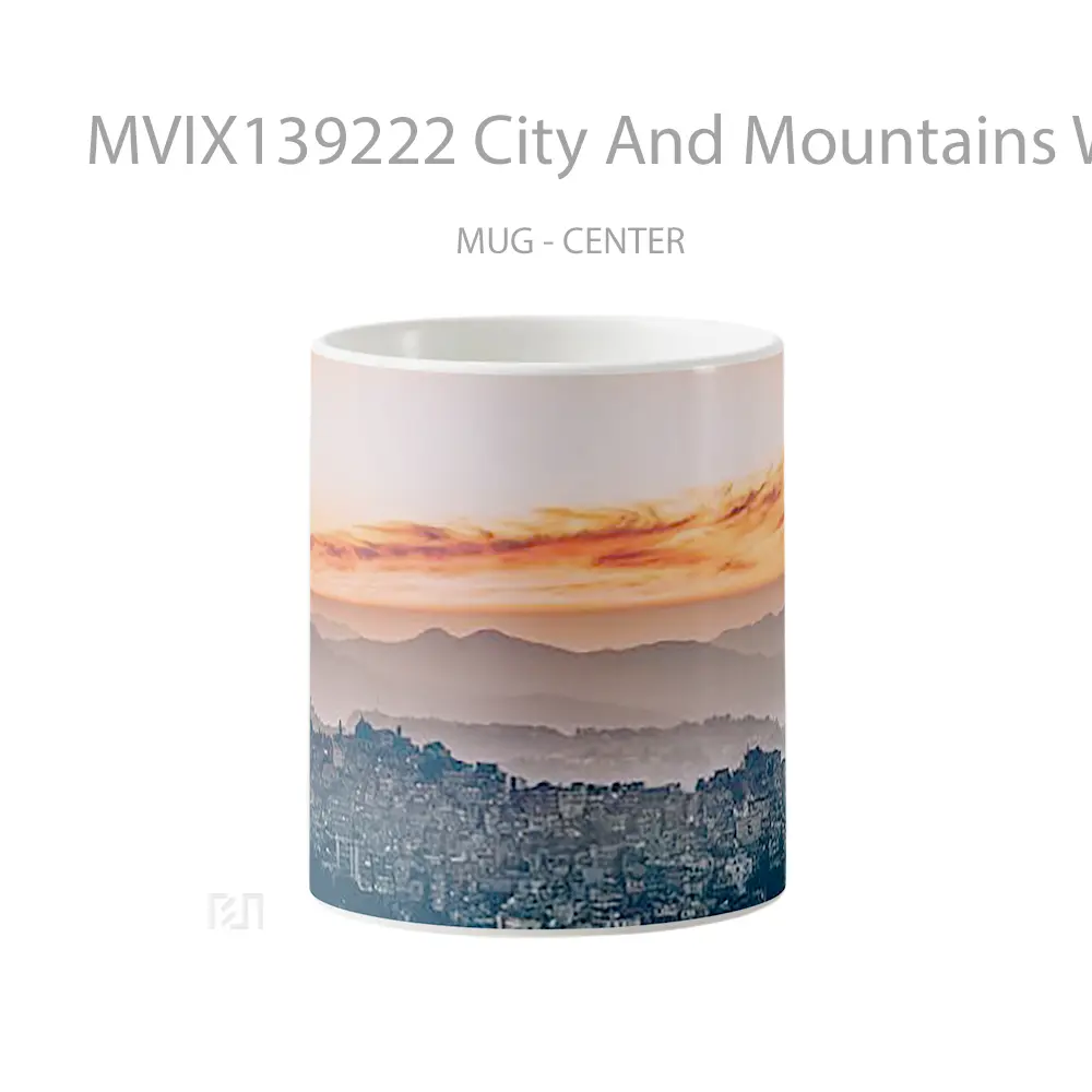 Mug City And Mountains With Sunset Gelas Pemandangan Alam