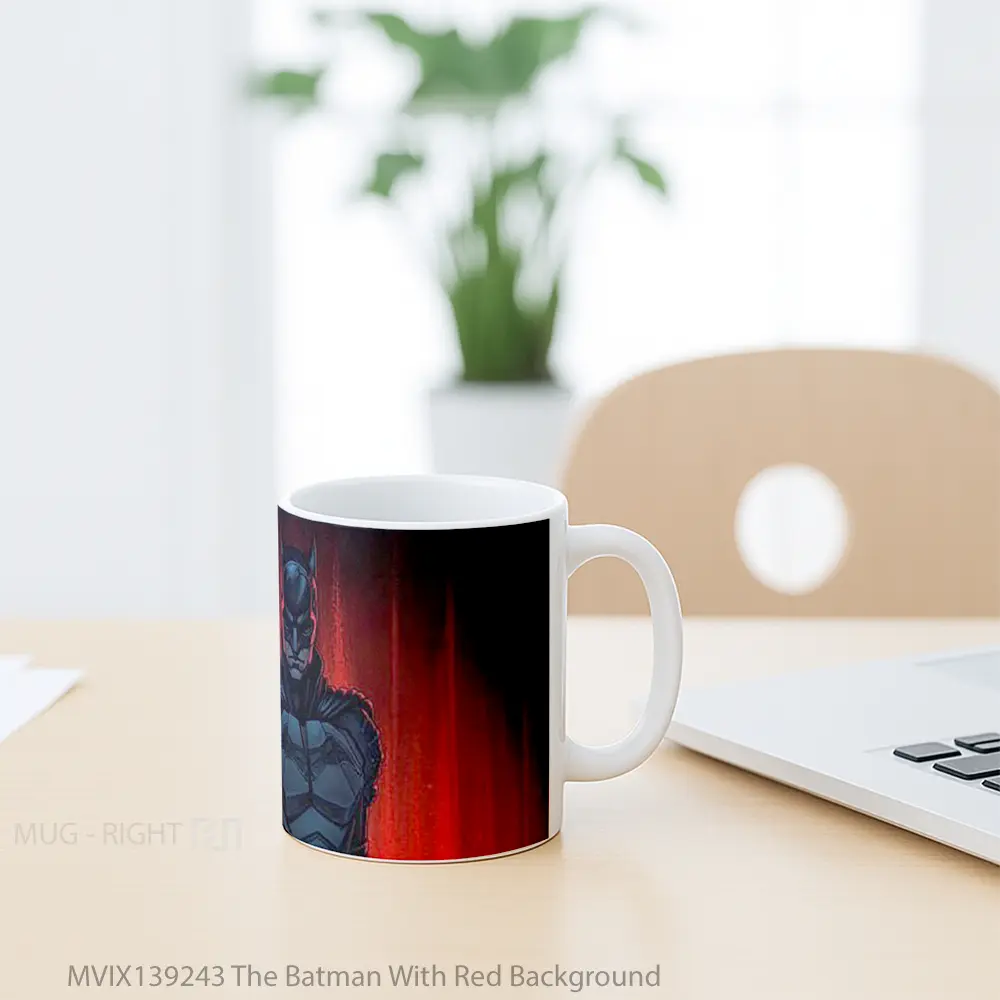 Mug The Batman With Red Background Gelas Superhero - All-side / Desain