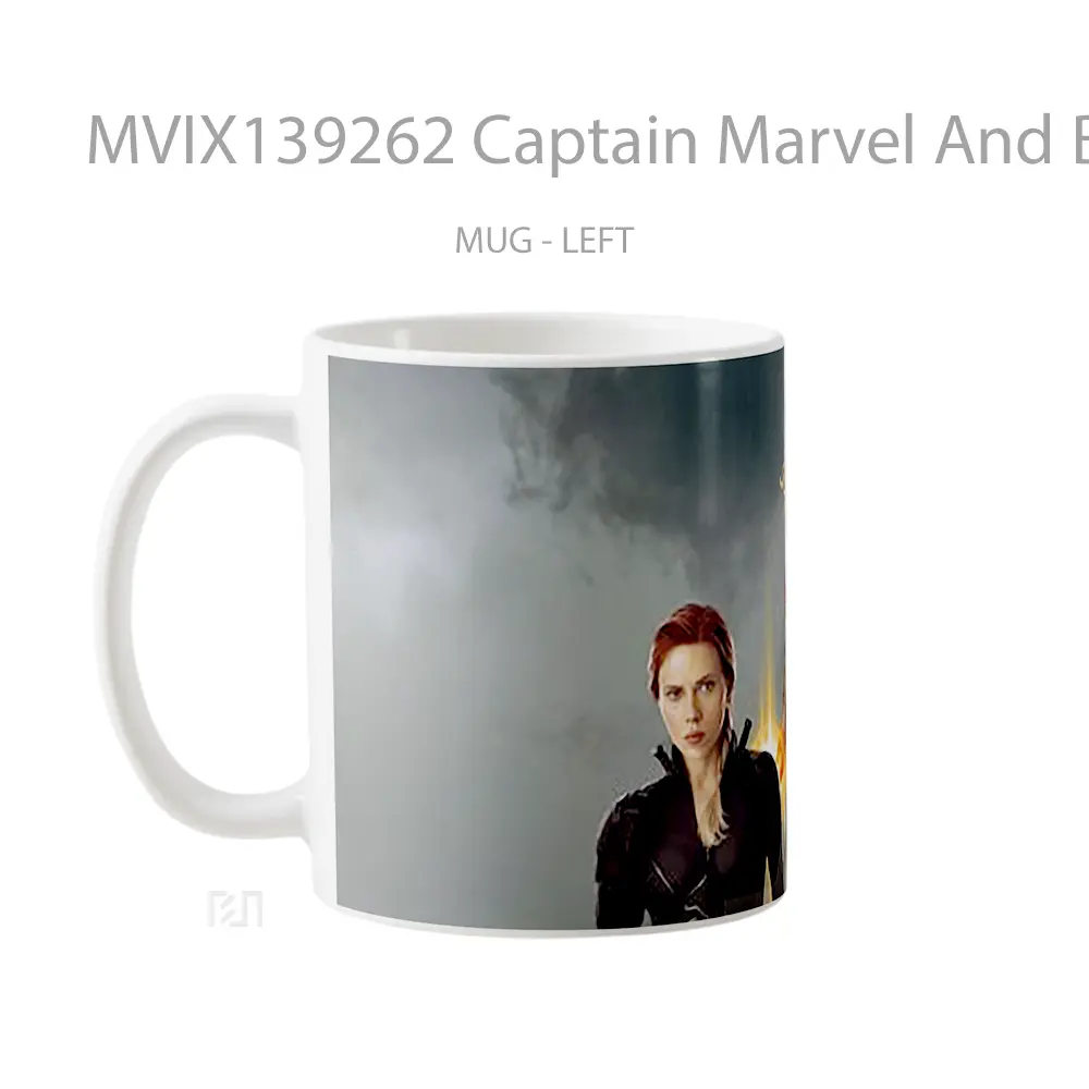 Mug Captain Marvel And Black Widow Gelas Superhero - All-side / Desain