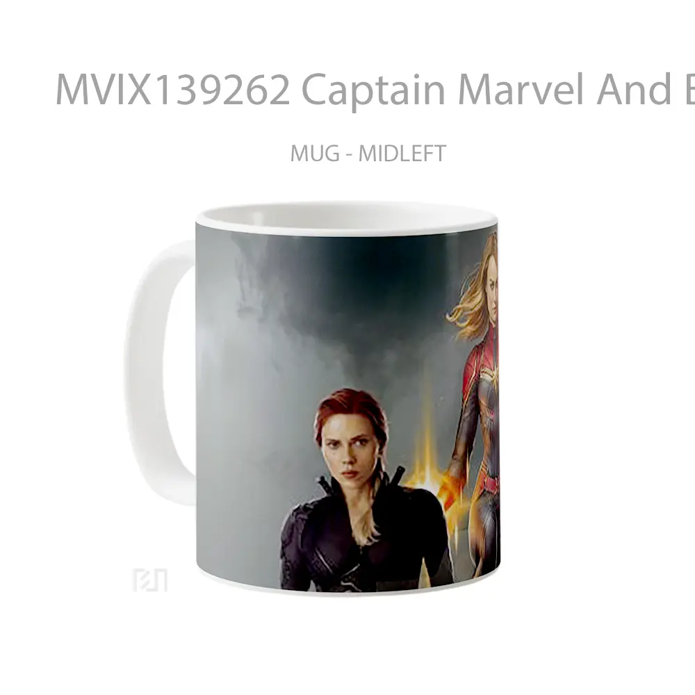Mug Captain Marvel And Black Widow Gelas Superhero - All-side / Desain