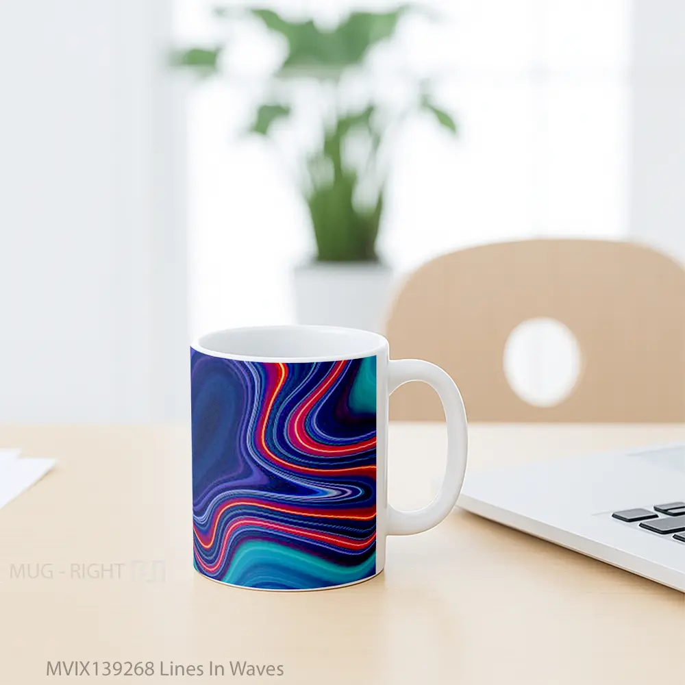 Mug Lines In Waves Gelas Keramik Unik - All-side / Desain