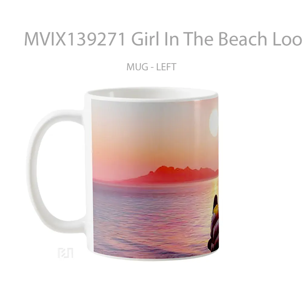 Mug Girl In The Beach Looking At The Sunset Gelas Pemandangan Alam - All-side / Desain