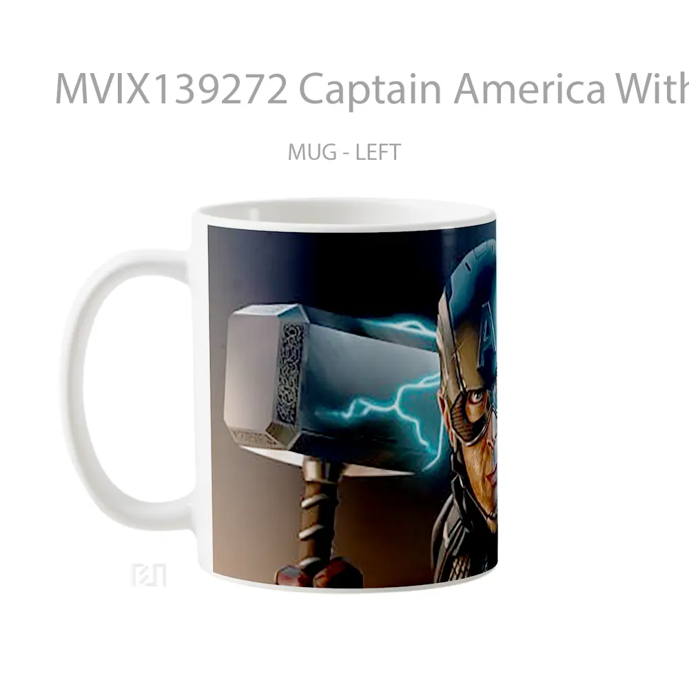 Mug Captain America With Thor S Hammer V3 Gelas Superhero - All-side / Desain