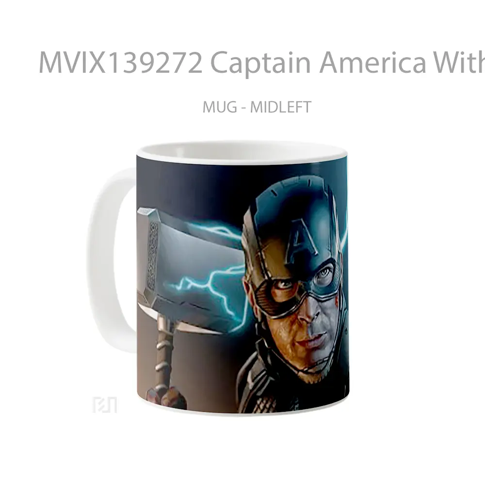 Mug Captain America With Thor S Hammer V3 Gelas Superhero - All-side / Desain