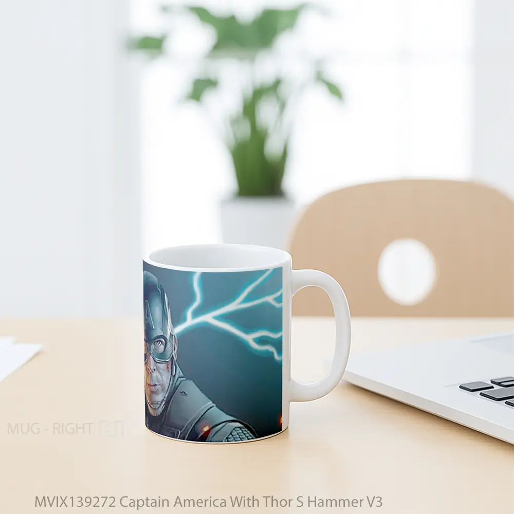 Mug Captain America With Thor S Hammer V3 Gelas Superhero - All-side / Desain