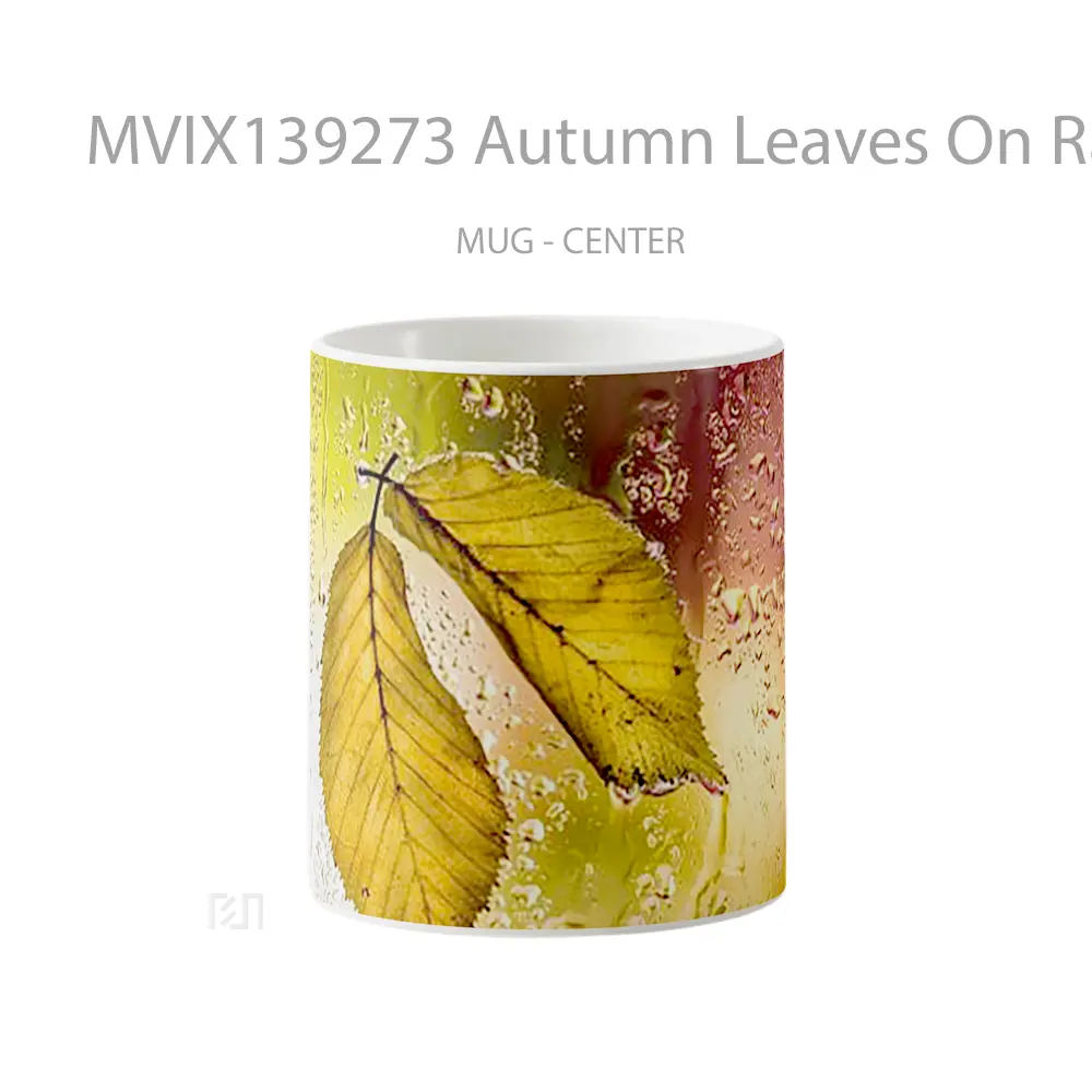 Mug Autumn Leaves On Rainy Window Gelas Pemandangan Alam