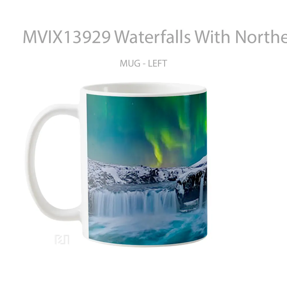Mug Waterfalls With Northern Lights Gelas Pemandangan Alam - All-side / Desain