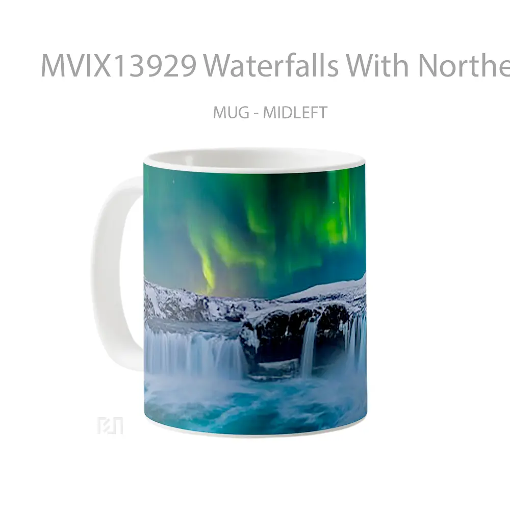 Mug Waterfalls With Northern Lights Gelas Pemandangan Alam - All-side / Desain