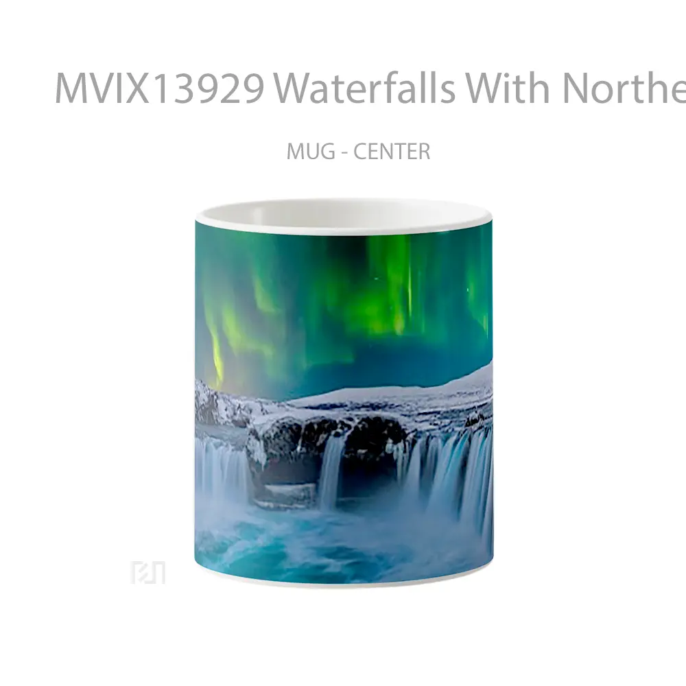 Mug Waterfalls With Northern Lights Gelas Pemandangan Alam