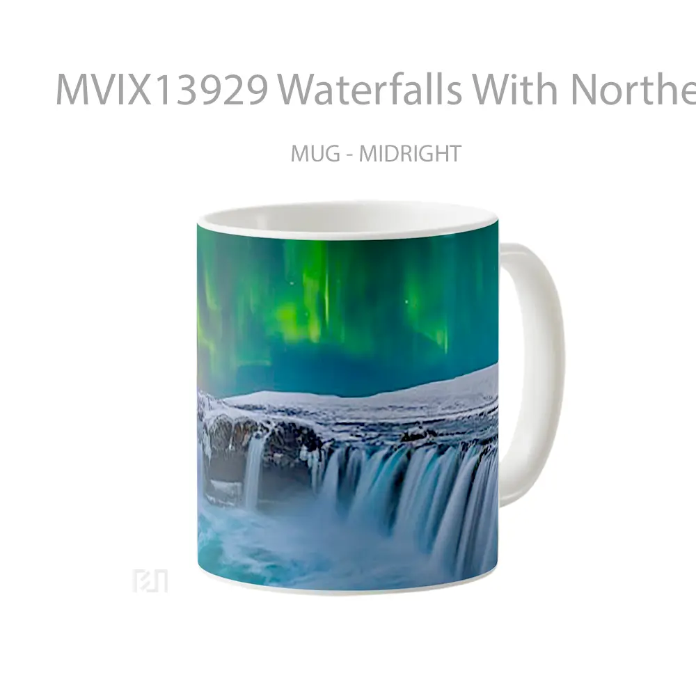 Mug Waterfalls With Northern Lights Gelas Pemandangan Alam - All-side / Desain