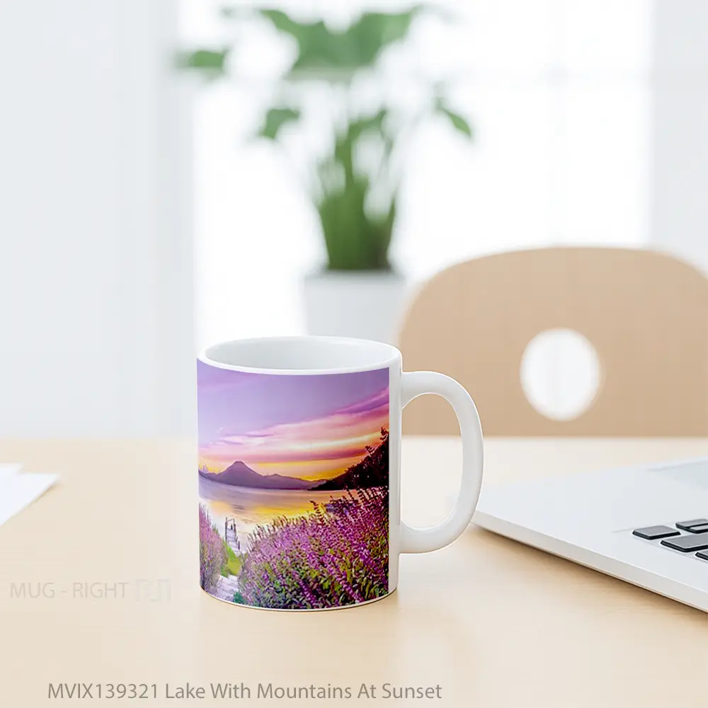 Mug Lake With Mountains At Sunset Gelas Pemandangan Alam - All-side / Desain