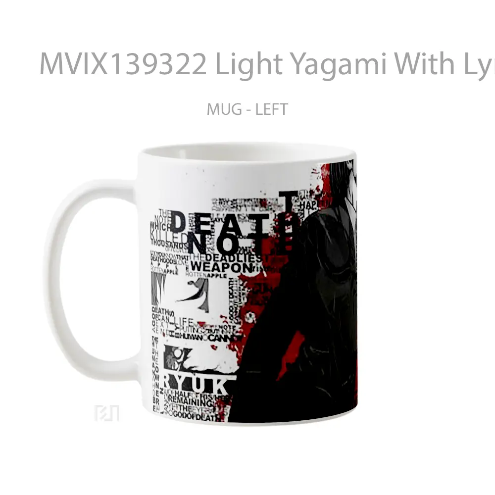 Mug Light Yagami With Lyrics Death Note Gelas Keramik Unik - All-side / Desain