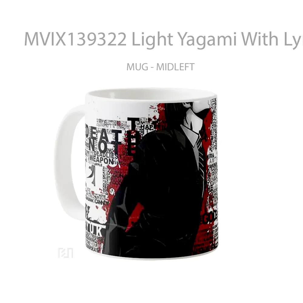 Mug Light Yagami With Lyrics Death Note Gelas Keramik Unik - All-side / Desain