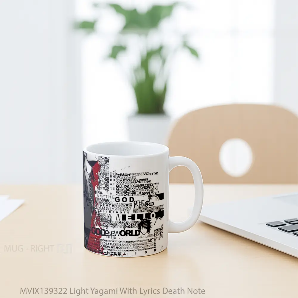 Mug Light Yagami With Lyrics Death Note Gelas Keramik Unik - All-side / Desain