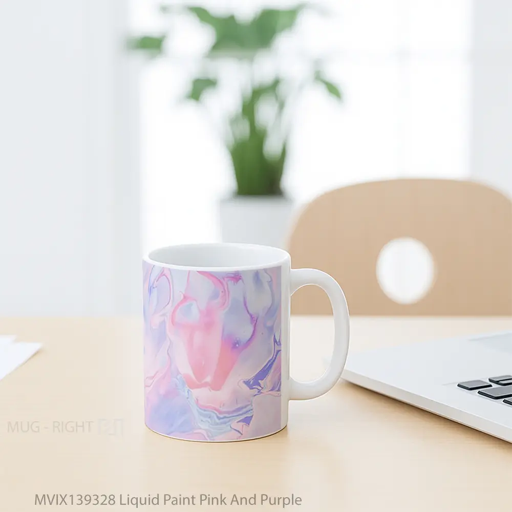 Mug Liquid Paint Pink And Purple Gelas Keramik Unik - All-side / Desain