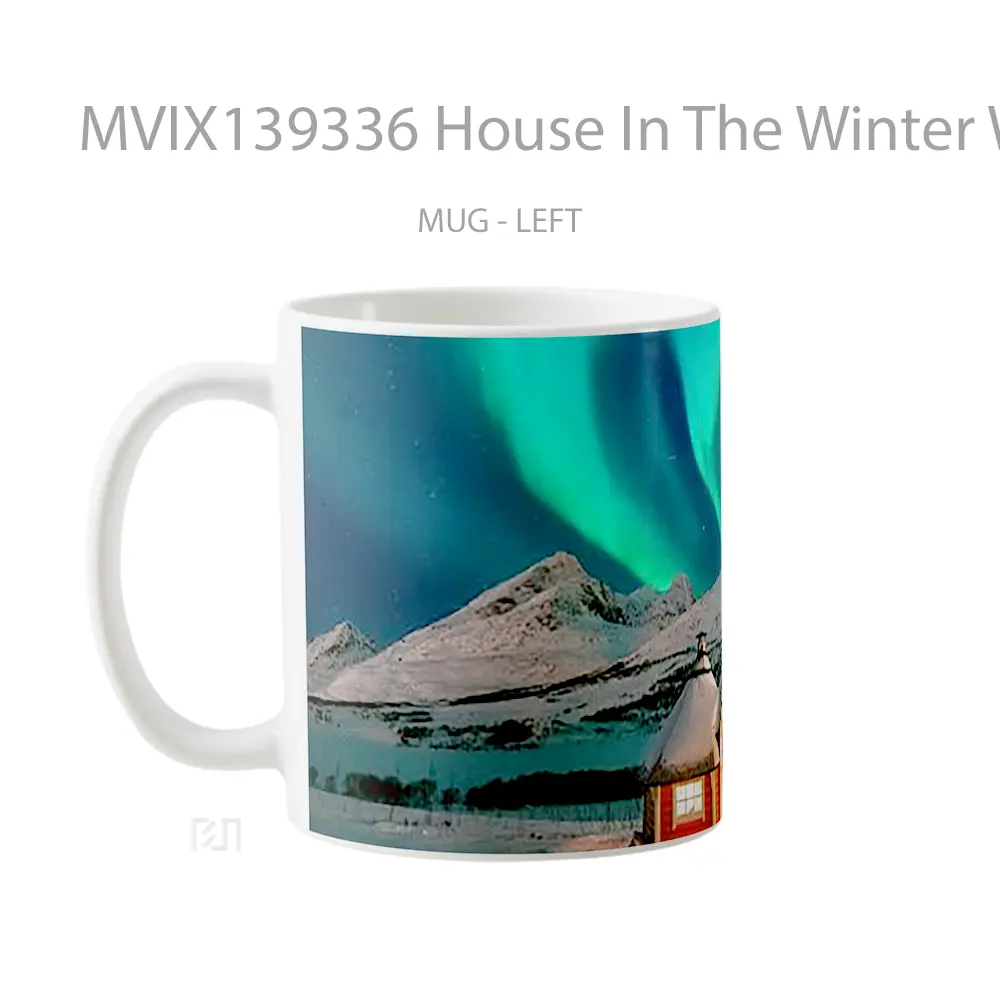 Mug House In The Winter With Northern Lights In The Mountains Gelas Pemandangan Alam - All-side / Desain