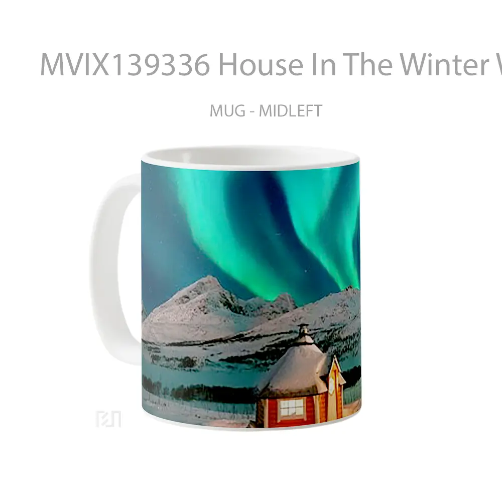 Mug House In The Winter With Northern Lights In The Mountains Gelas Pemandangan Alam - All-side / Desain