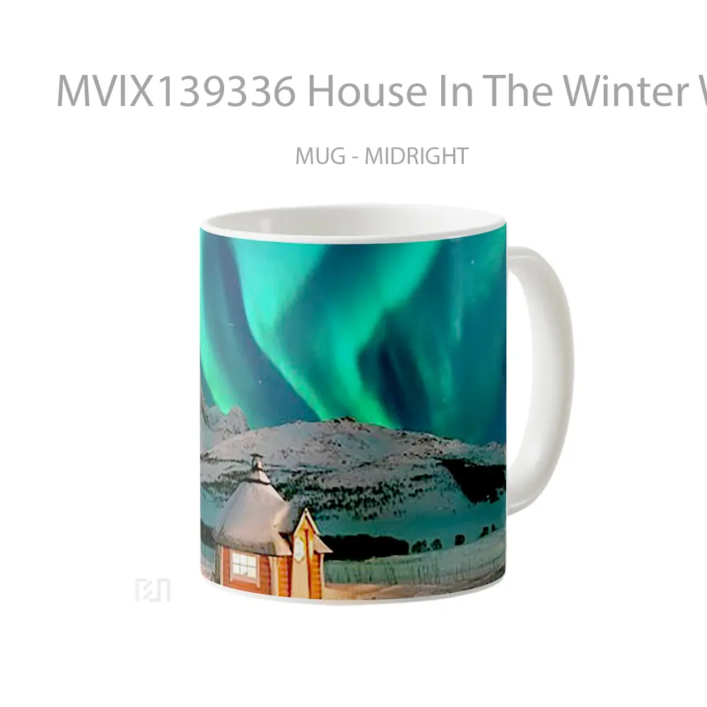 Mug House In The Winter With Northern Lights In The Mountains Gelas Pemandangan Alam - All-side / Desain