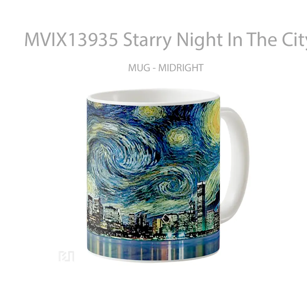 Mug Starry Night In The City Gelas Keramik Unik - All-side / Desain