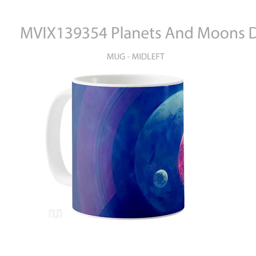 Mug Planets And Moons Digital Art Gelas Seni Modern - All-side / Desain