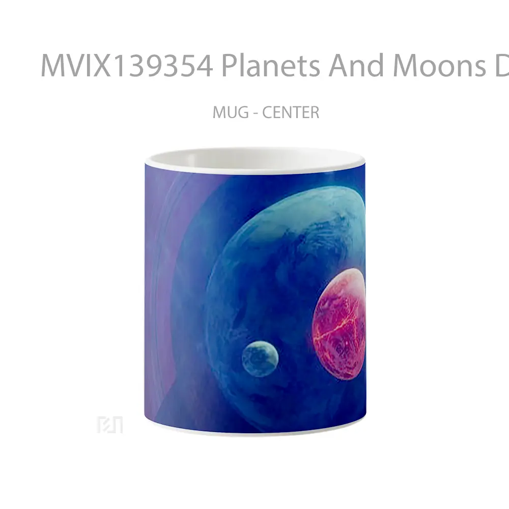 Mug Planets And Moons Digital Art Gelas Seni Modern