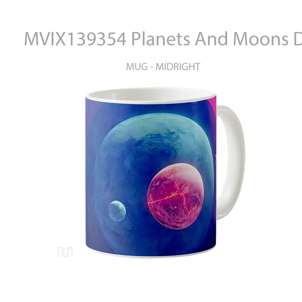 Mug Planets And Moons Digital Art Gelas Seni Modern - All-side / Desain