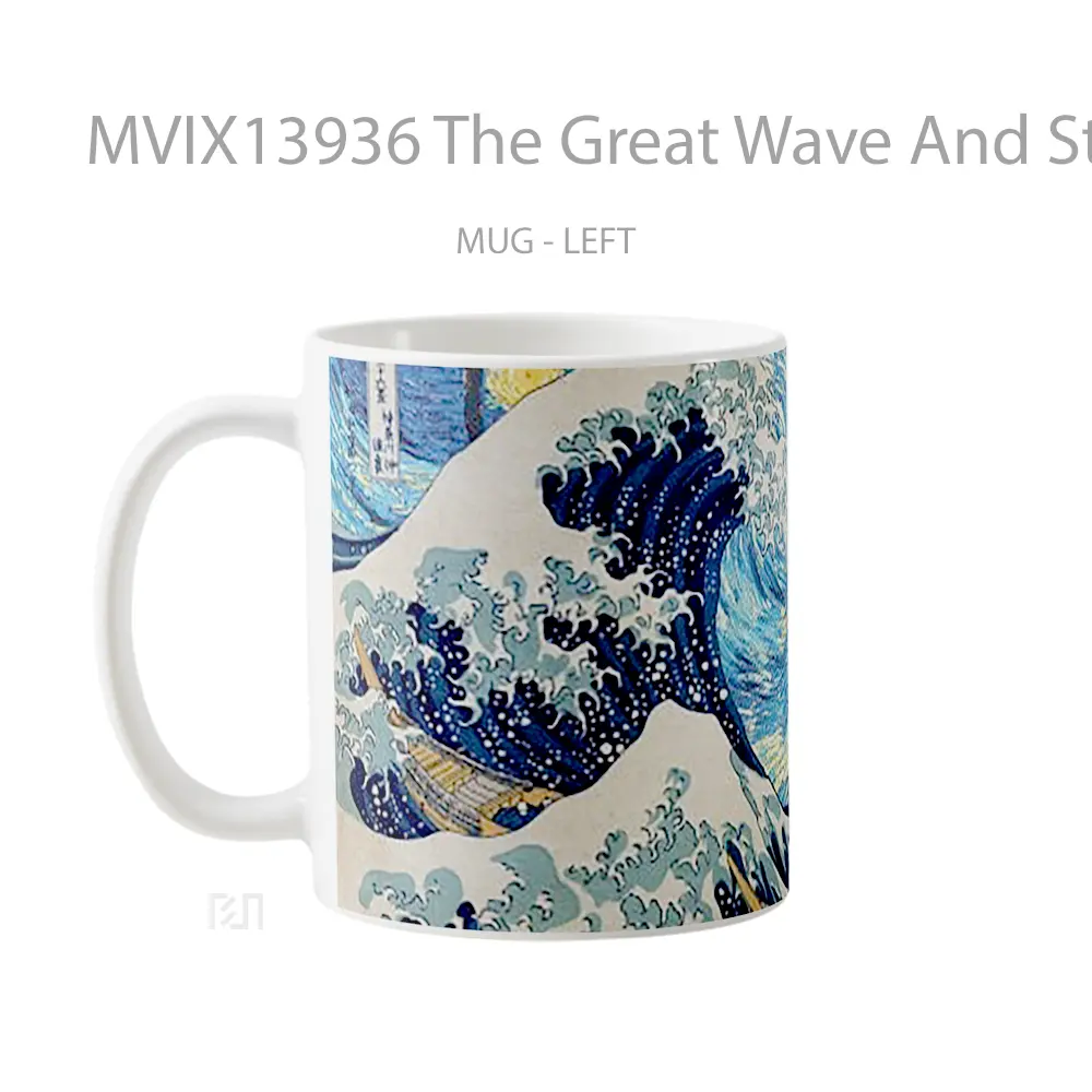 Mug The Great Wave And Starry Night Gelas Keramik Unik - All-side / Desain