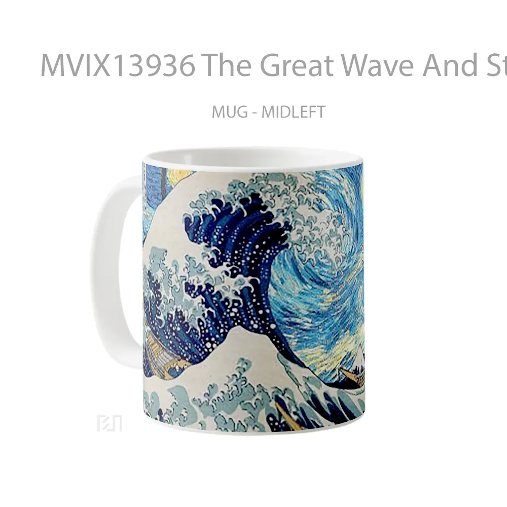 Mug The Great Wave And Starry Night Gelas Keramik Unik - All-side / Desain