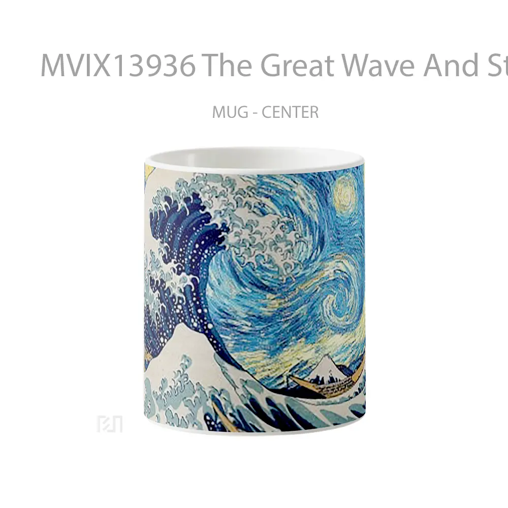 Mug The Great Wave And Starry Night Gelas Keramik Unik