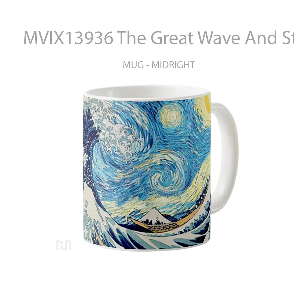 Mug The Great Wave And Starry Night Gelas Keramik Unik - All-side / Desain