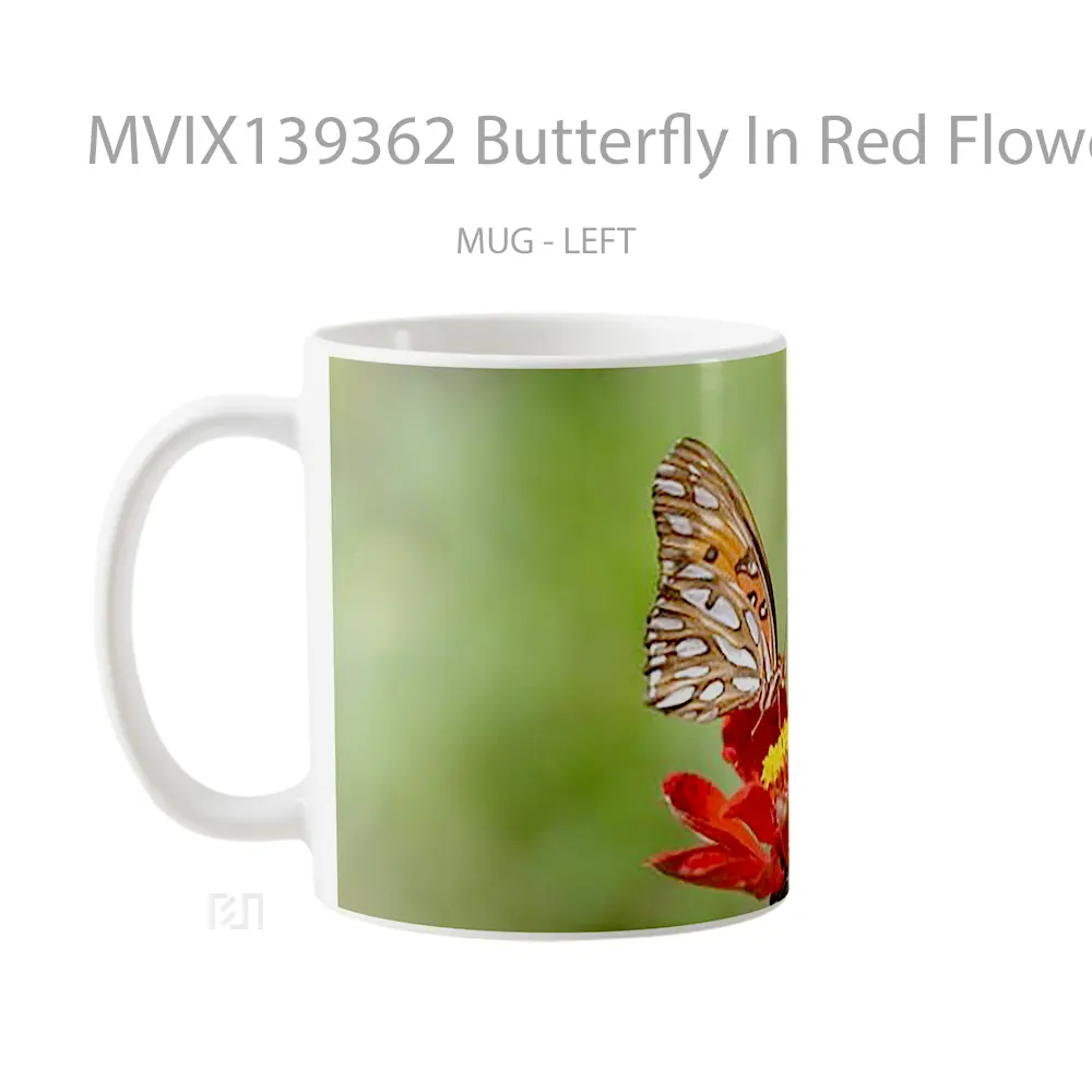 Mug Butterfly In Red Flower V2 Gelas Hewan Lucu - All-side / Desain