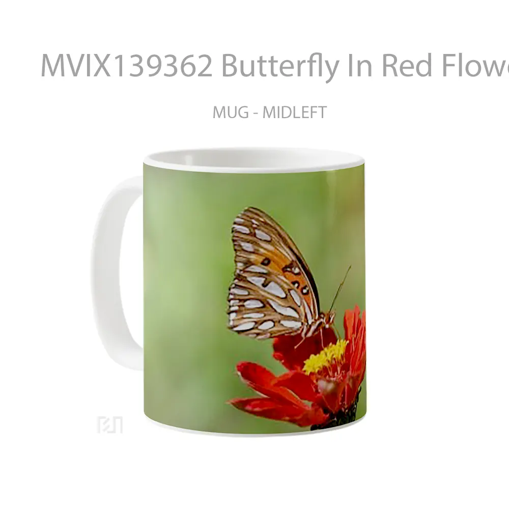 Mug Butterfly In Red Flower V2 Gelas Hewan Lucu - All-side / Desain