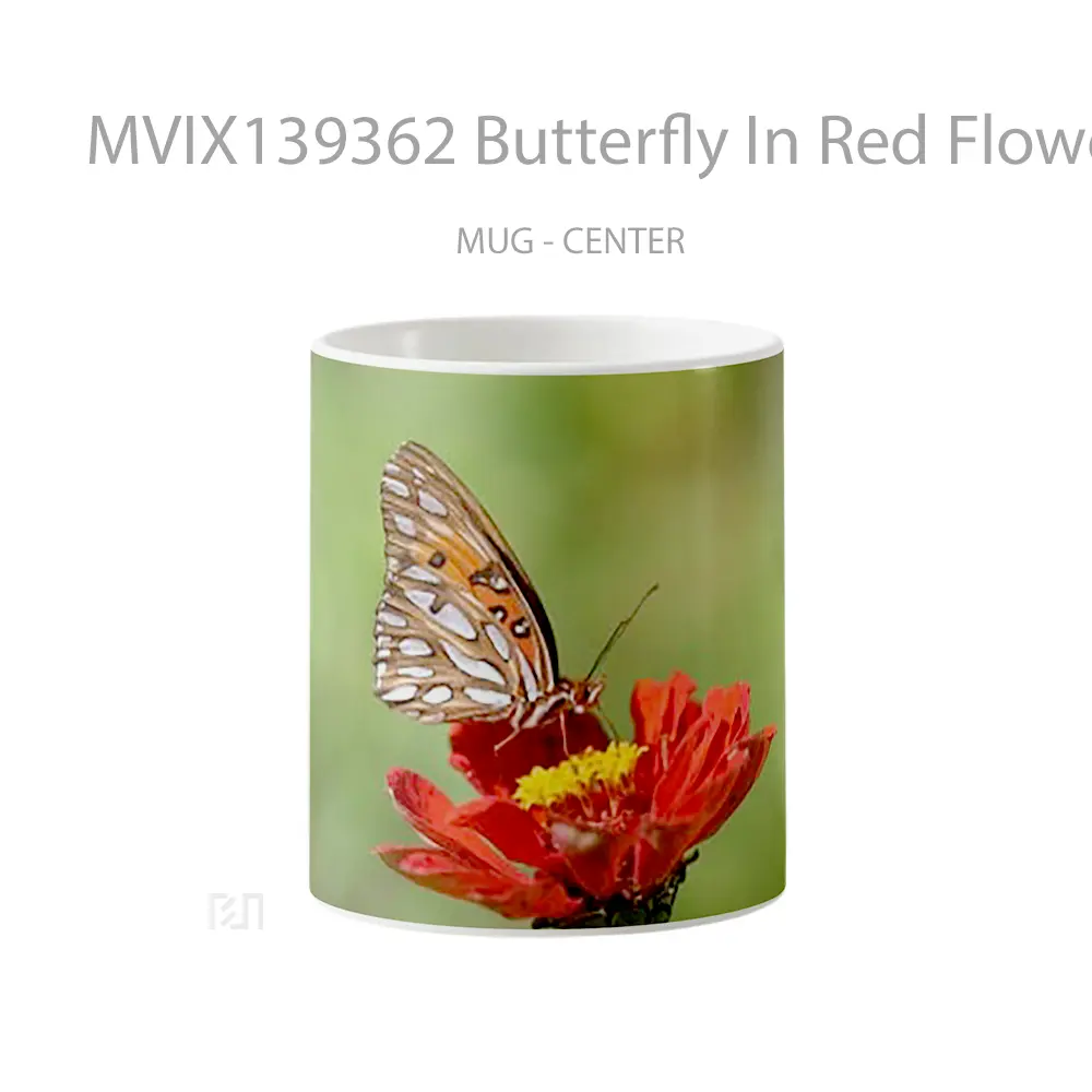 Mug Butterfly In Red Flower V2 Gelas Hewan Lucu