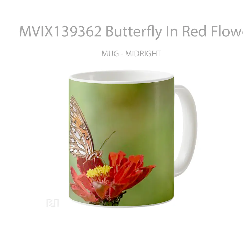 Mug Butterfly In Red Flower V2 Gelas Hewan Lucu - All-side / Desain
