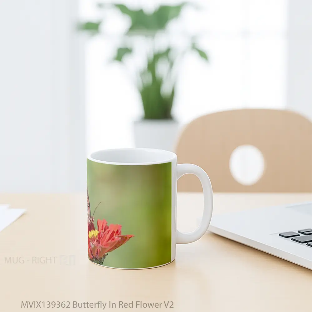 Mug Butterfly In Red Flower V2 Gelas Hewan Lucu - All-side / Desain