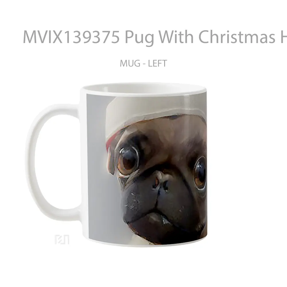 Mug Pug With Christmas Hat Gelas Keramik Unik - All-side / Desain