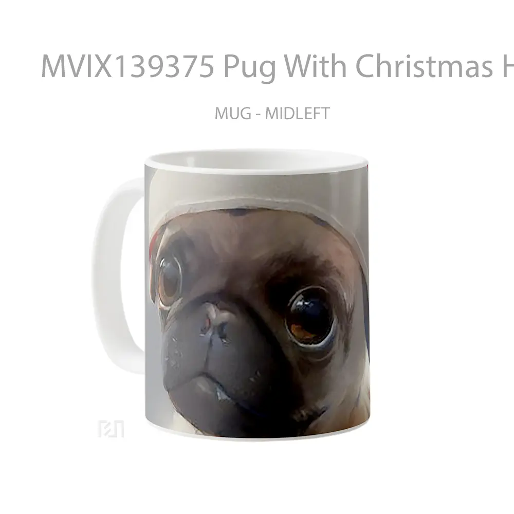 Mug Pug With Christmas Hat Gelas Keramik Unik - All-side / Desain