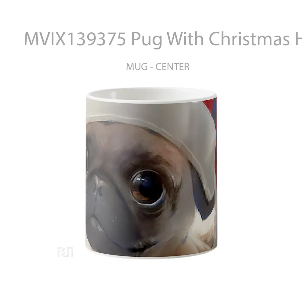 Mug Pug With Christmas Hat Gelas Keramik Unik