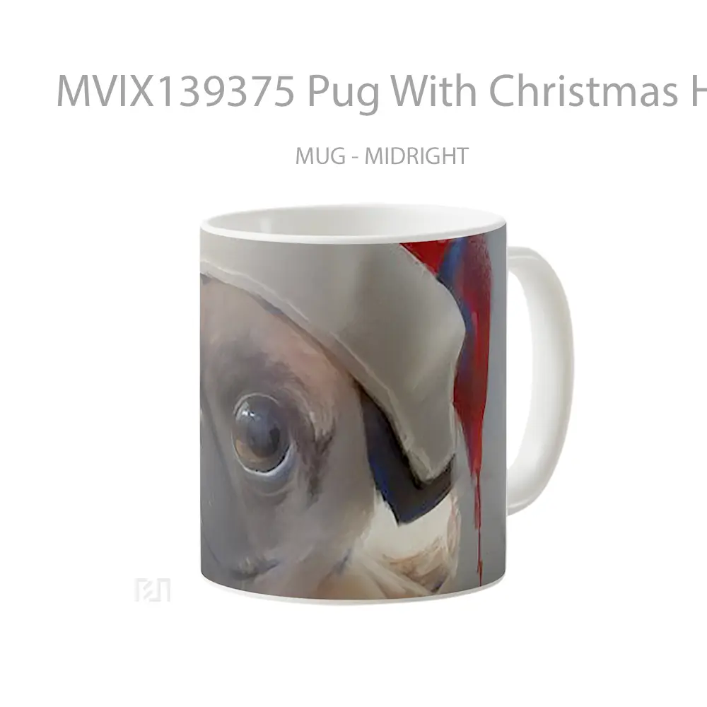 Mug Pug With Christmas Hat Gelas Keramik Unik - All-side / Desain
