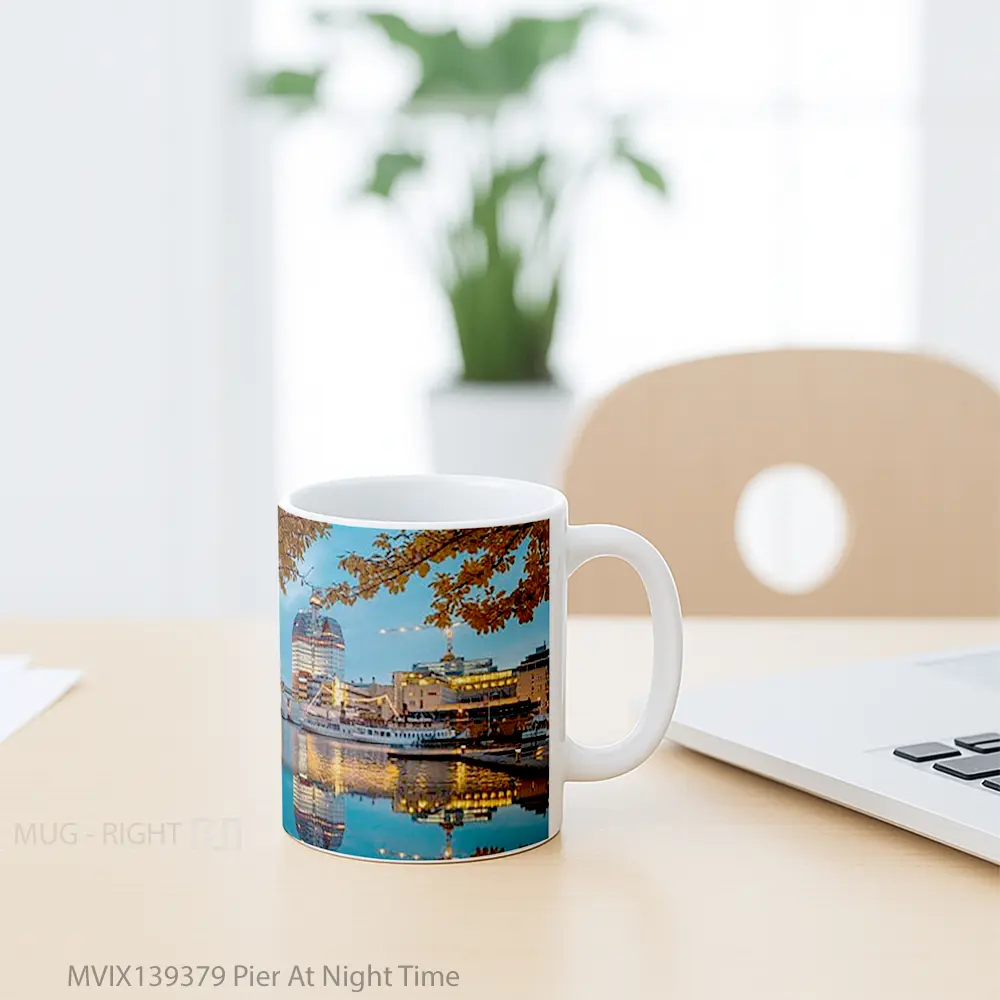 Mug Pier At Night Time Gelas Keramik Unik - All-side / Desain