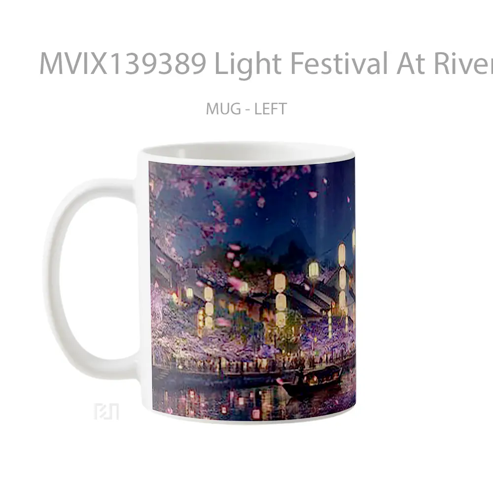 Mug Light Festival At River Digital Art Gelas Pemandangan Alam - All-side / Desain