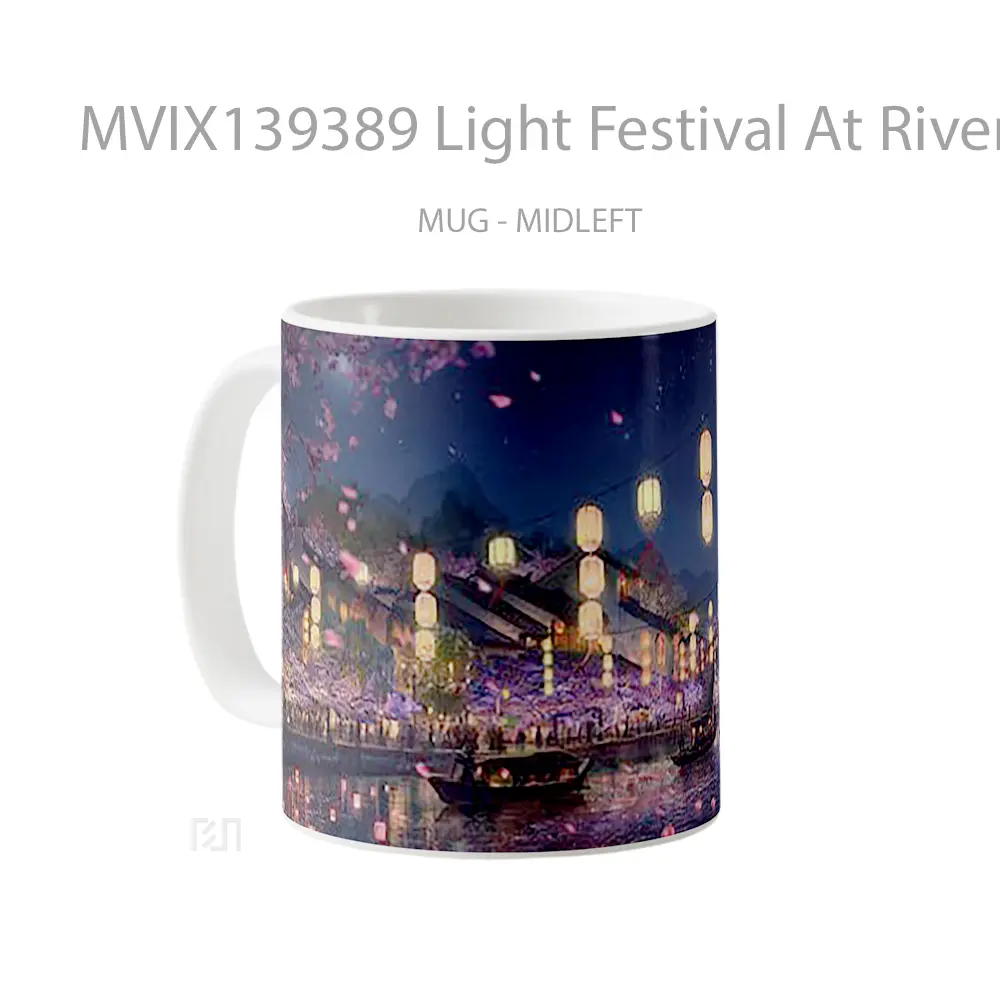 Mug Light Festival At River Digital Art Gelas Pemandangan Alam - All-side / Desain