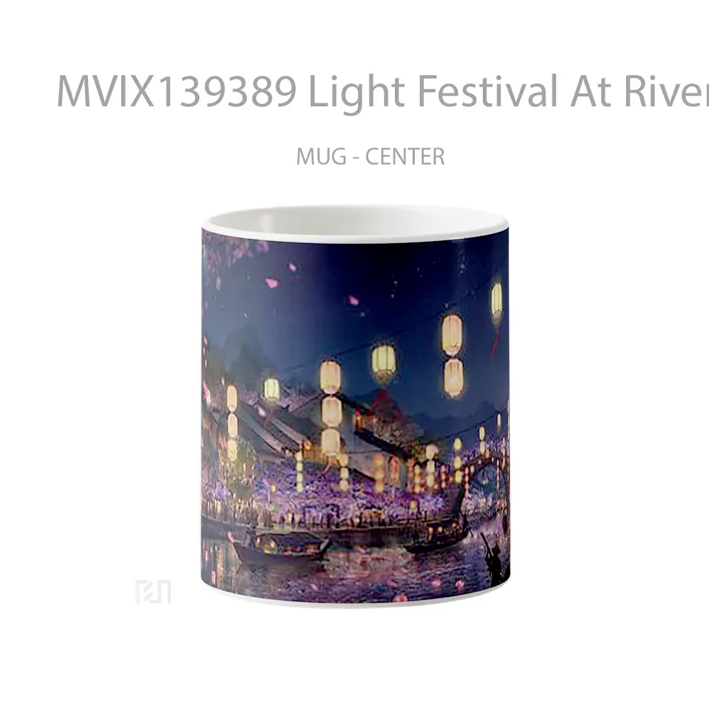 Mug Light Festival At River Digital Art Gelas Pemandangan Alam