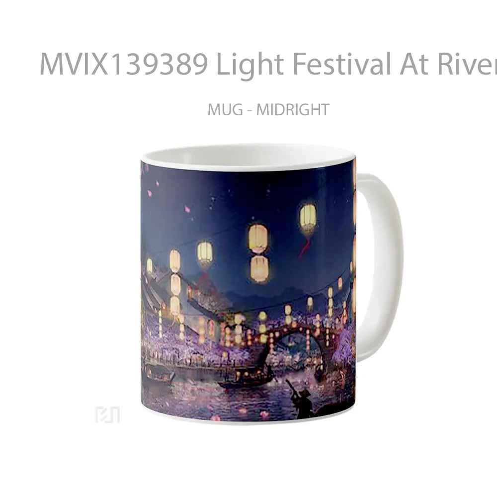 Mug Light Festival At River Digital Art Gelas Pemandangan Alam - All-side / Desain