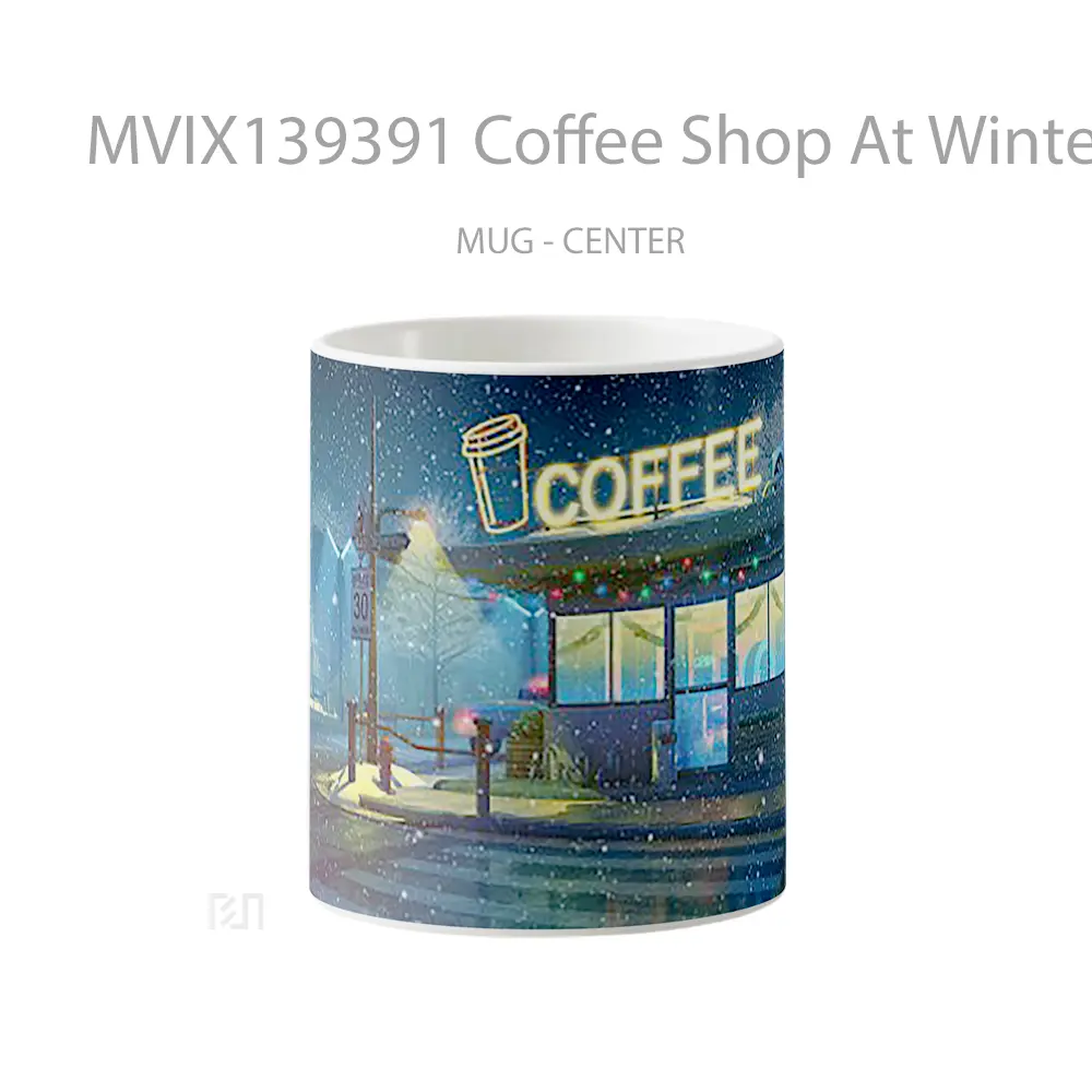 Mug Coffee Shop At Winter During Nightime Digital Art Cangkir Kopi