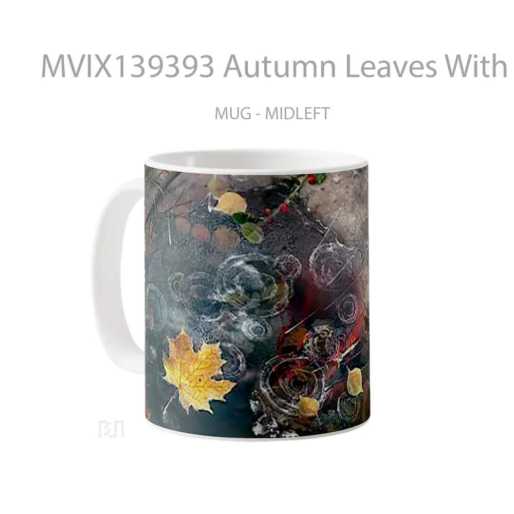 Mug Autumn Leaves With Rain Drops Gelas Pemandangan Alam - All-side / Desain