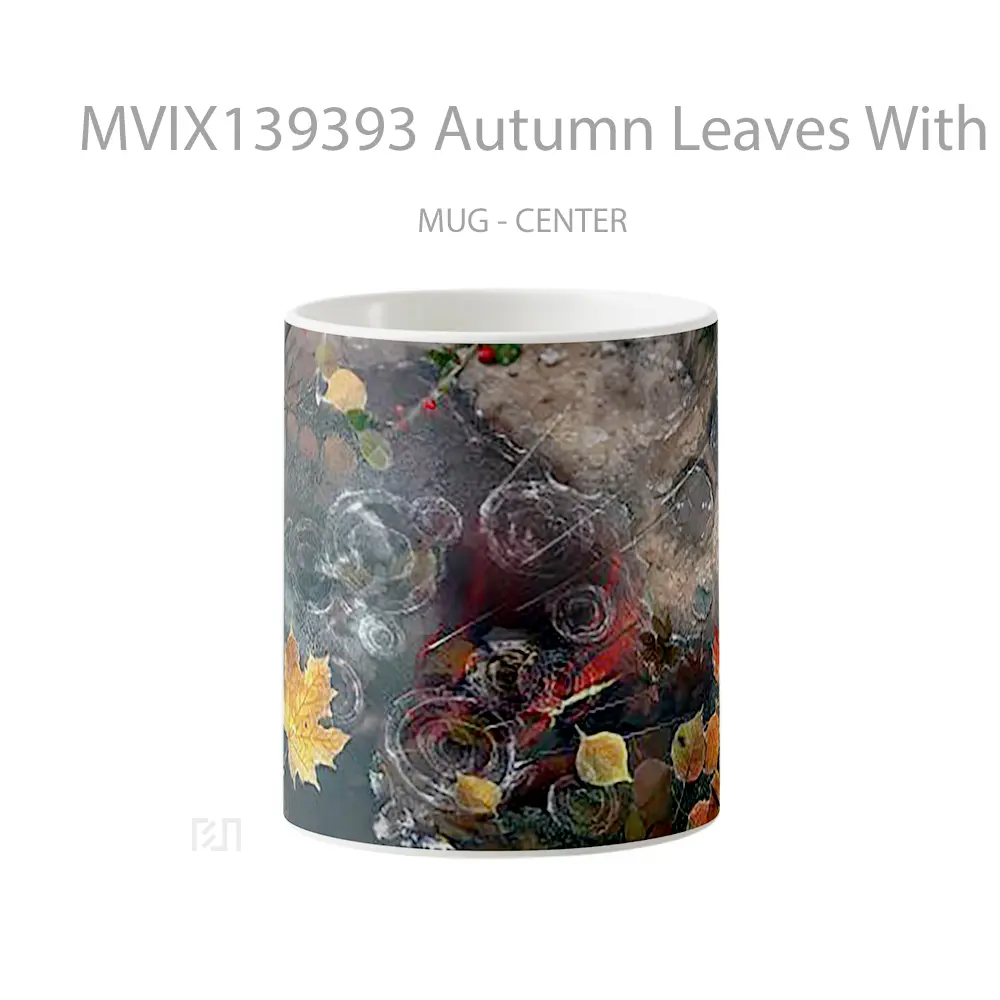 Mug Autumn Leaves With Rain Drops Gelas Pemandangan Alam