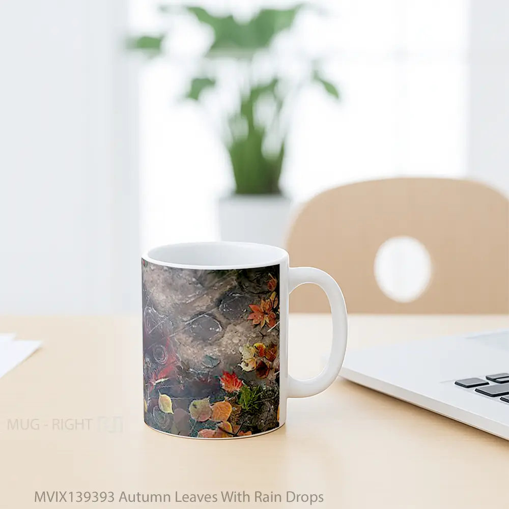 Mug Autumn Leaves With Rain Drops Gelas Pemandangan Alam - All-side / Desain